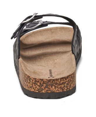 Men's Double Strap Contour Sandals Slip on Buckle Slides Faux Leather Footbed Sandal Ergonomic Cork-Inspired Sole Summer Footwear