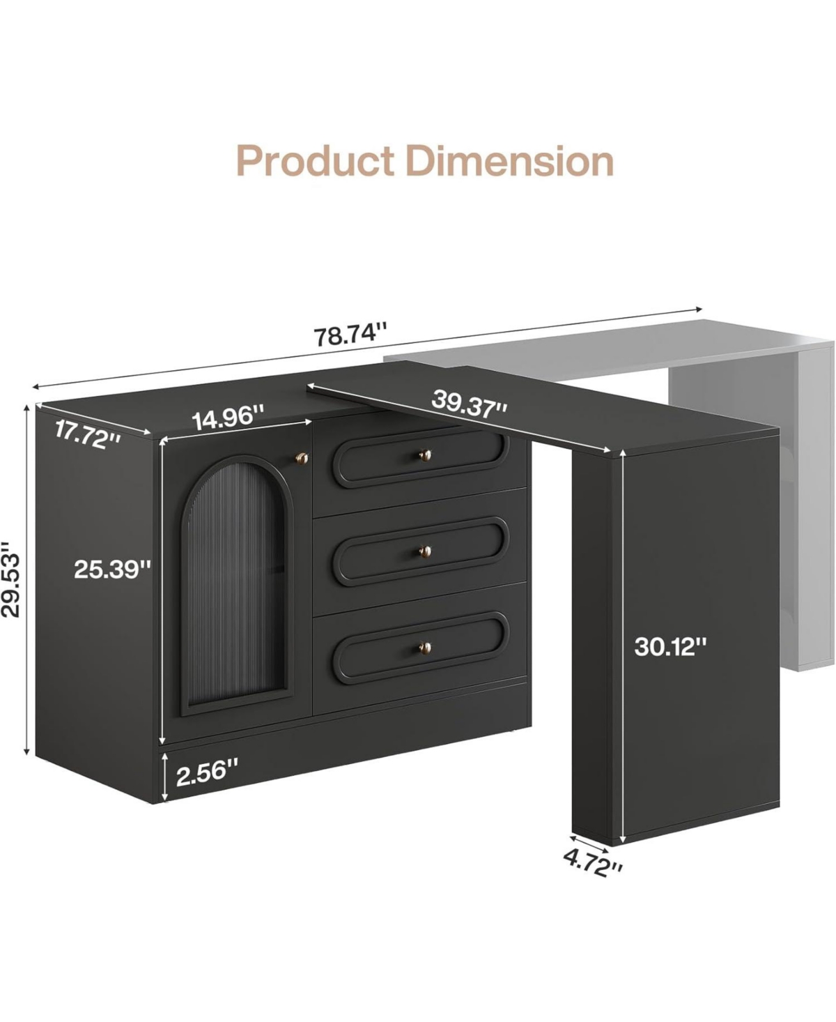 Tribesigns 78-Inch Vanity Desk 3 Drawers, with Reversible Cabinet