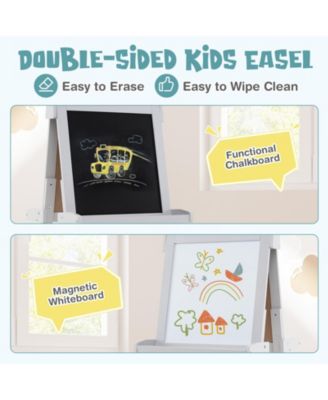 Adjustable Wooden Kids Art Easel With Chalkboard Whiteboard And Paper Roll