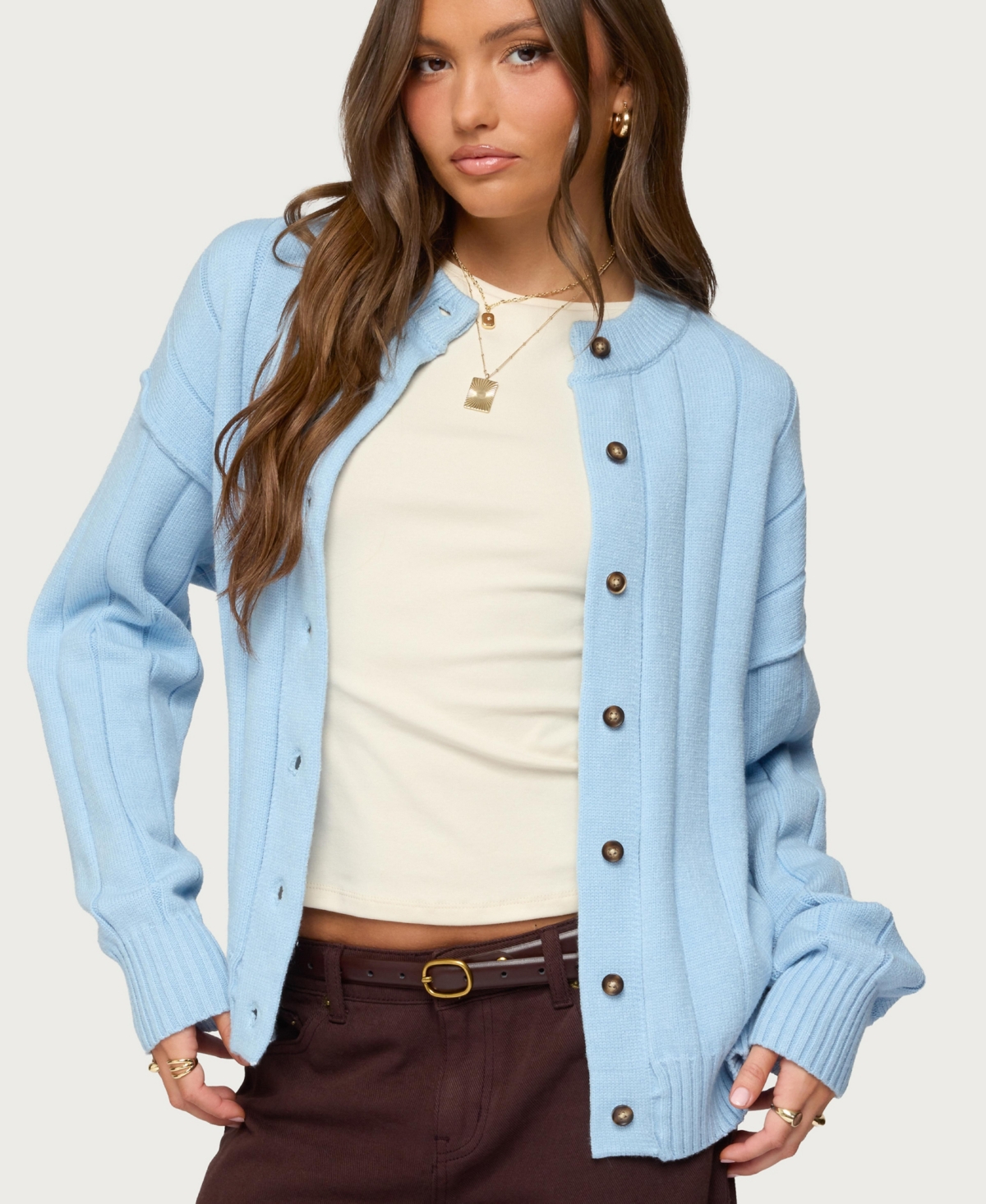 Edikted Women's Joanie Wide Ribbed Knit Cardigan