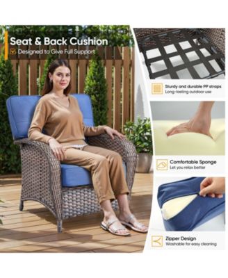 T-Frame Brown Wicker Outdoor Lounge Chairs with Olefin 5 In. Thick Cushions 2-Pack）