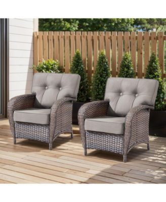 T-Frame Brown Wicker Outdoor Lounge Chairs with Olefin 5 In. Thick Cushions 2-Pack）