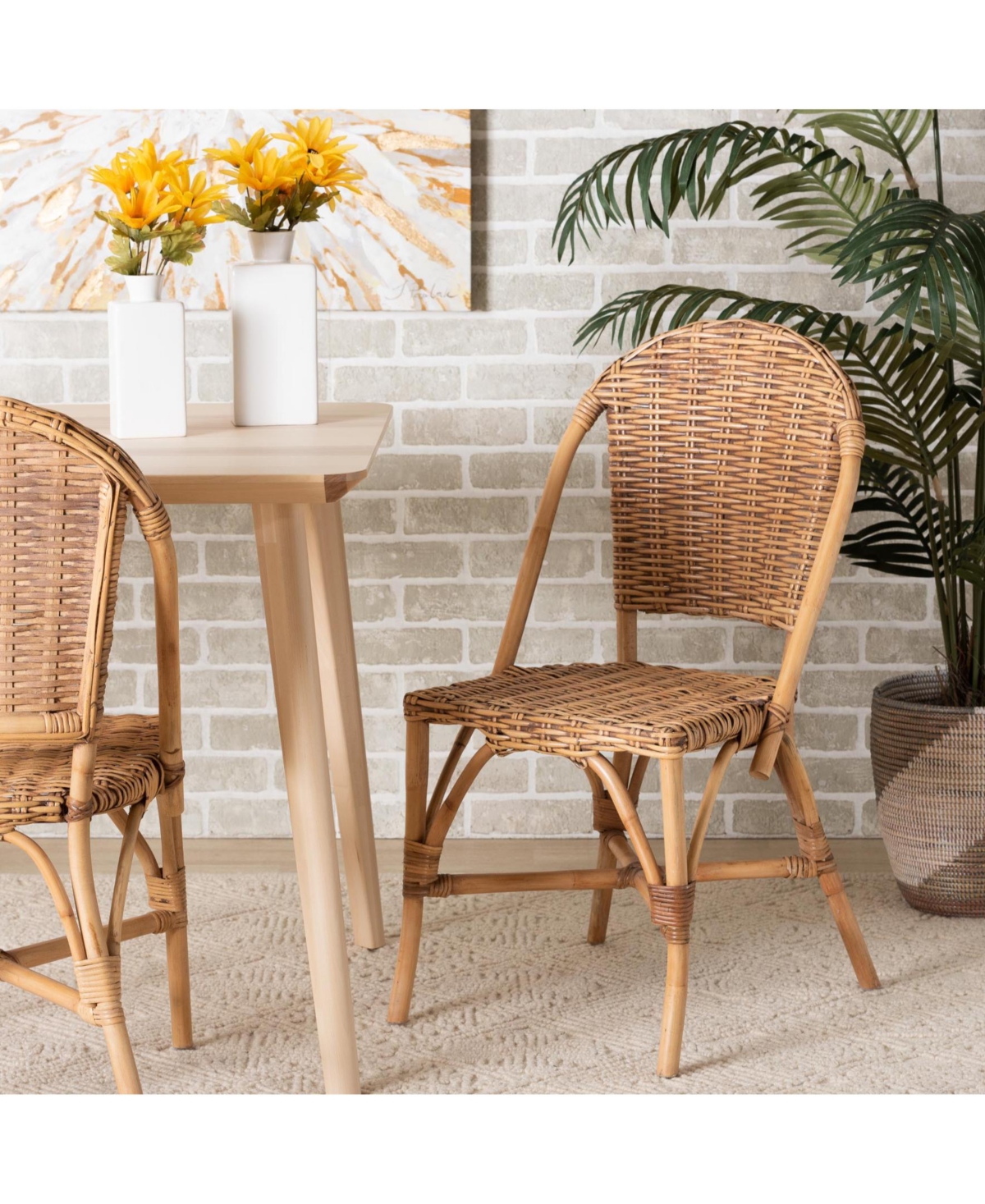 Furniture Neola 20.7" Rattan Bohemian Dining Chair