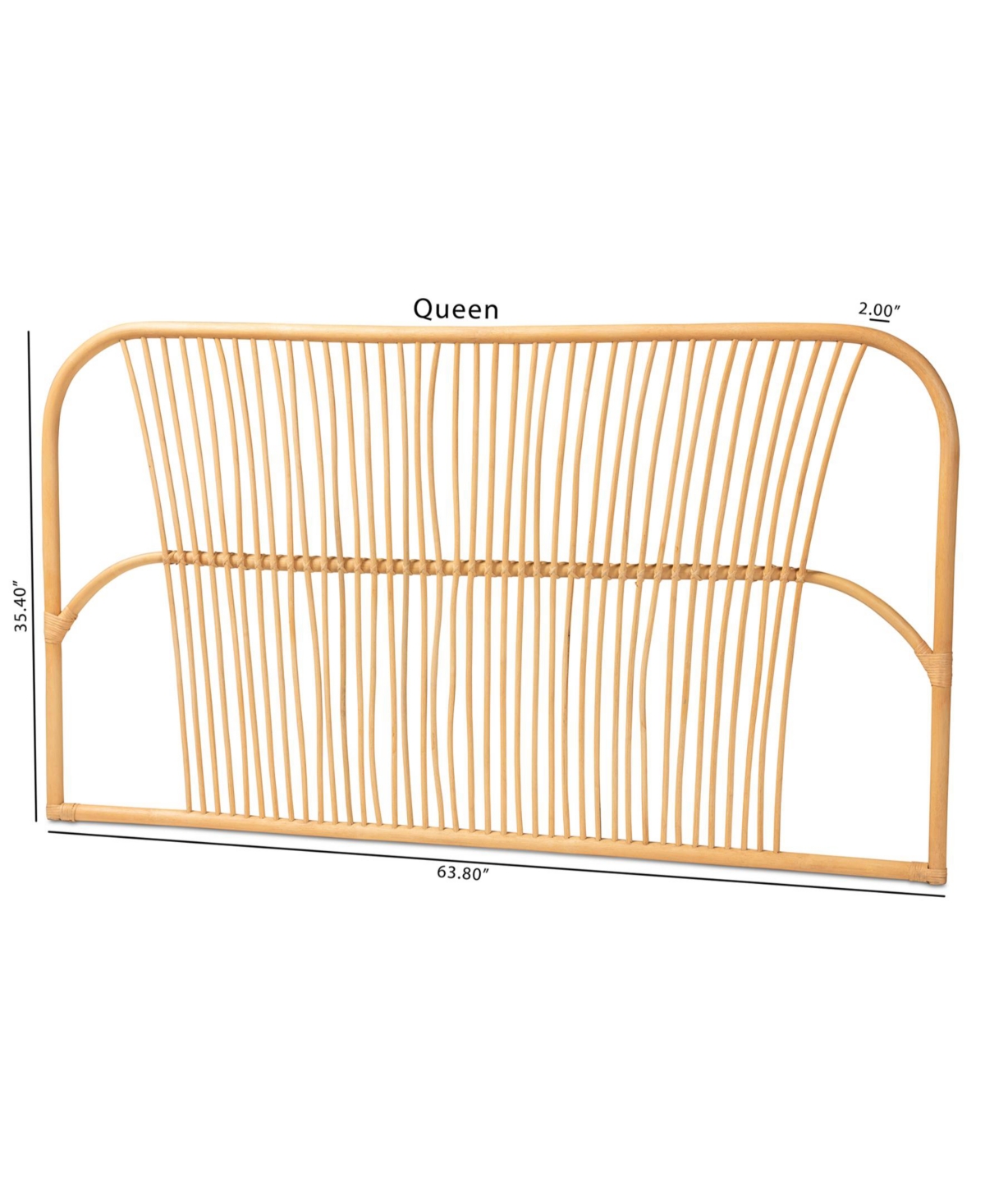 Furniture Laina 2" Rattan Bohemian Queen Wall-mount Headboard