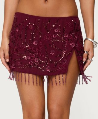 Women's Chiffon Sequin Bead Fringed Mini Skirt