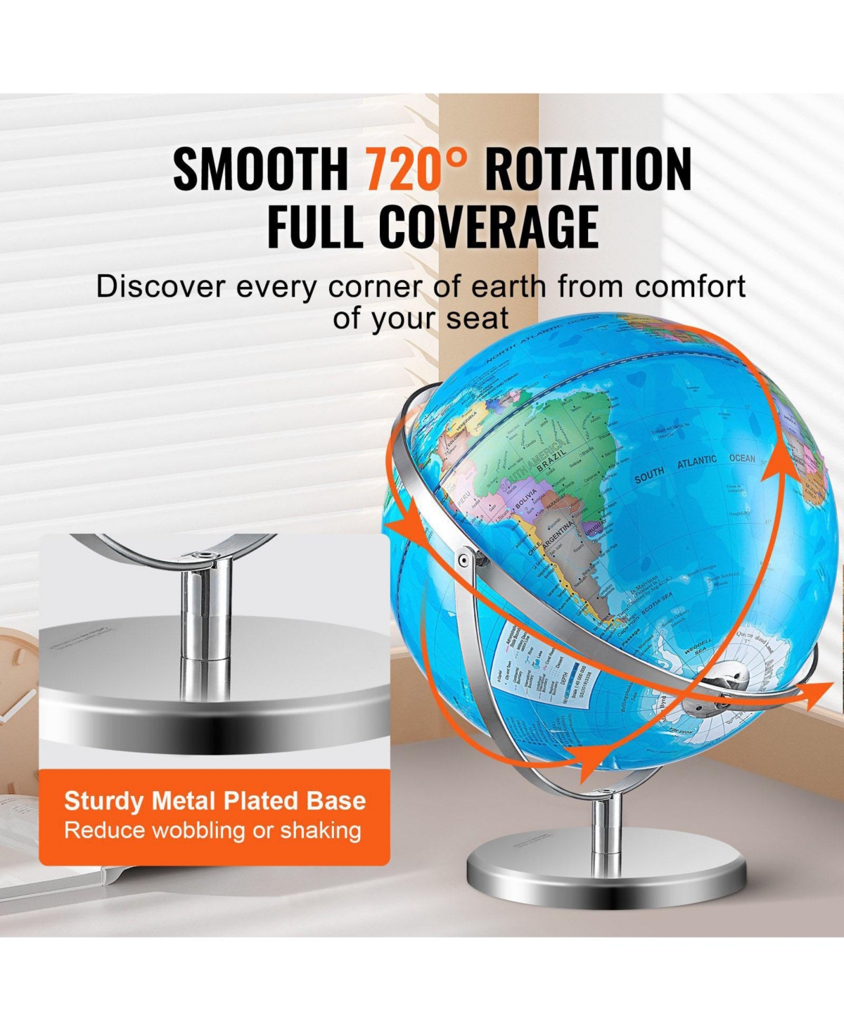 Sugift Illuminated World Globe 13" Educational Led Constellation Globe Metal Base