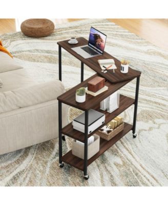 360° Rotation Mobile Laptop Table with 2-Tier Storage Shelves & 6 Universal Wheels