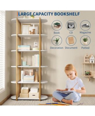 6-Tier Wooden Bookshelf, 71" Industrial Tall Bookcase with Metal Frame