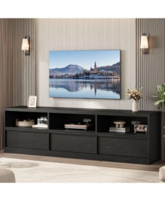 70" TV Stand for TVs up to 85", Mid Century Modern Entertainment Center with Drawer, Open Shelves & Cable Management