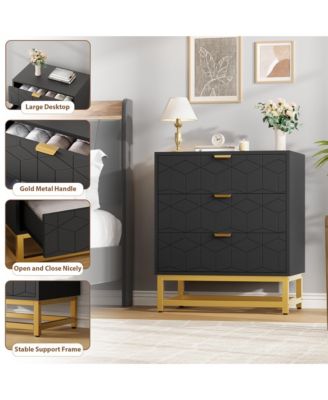 3 Drawer Dresser with Metal Legs, Wood Chest Organizer with Wide Storage for Bedroom, Living Room, Hallway