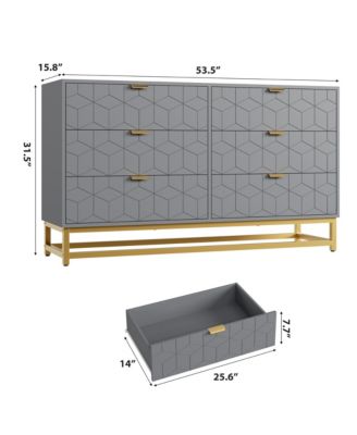 53.5" 6-Drawer Dresser for Bedroom, Wide Modern Storage Chest with Metal Legs, Organizer Cabinet for Entryway or Living Room