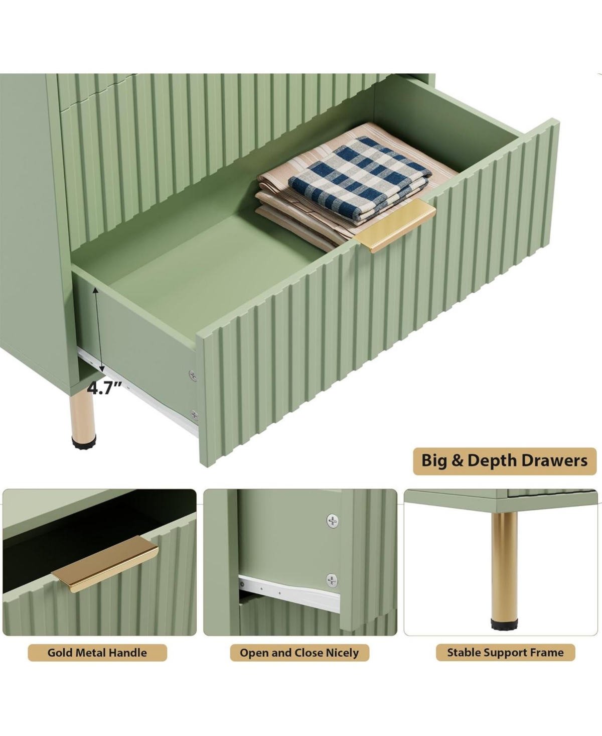 gaomon Fluted 5 Drawer Storage Dresser, Tall Chest with Deep Drawers and Wide Top, Wooden Organizer for Living Room or Kids Room