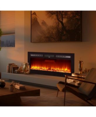 60" Recessed/Wall Mounted Electric Fireplace, WiFi Remote, Multicolor Flame, 750/1500W, Log & Crystal Decor
