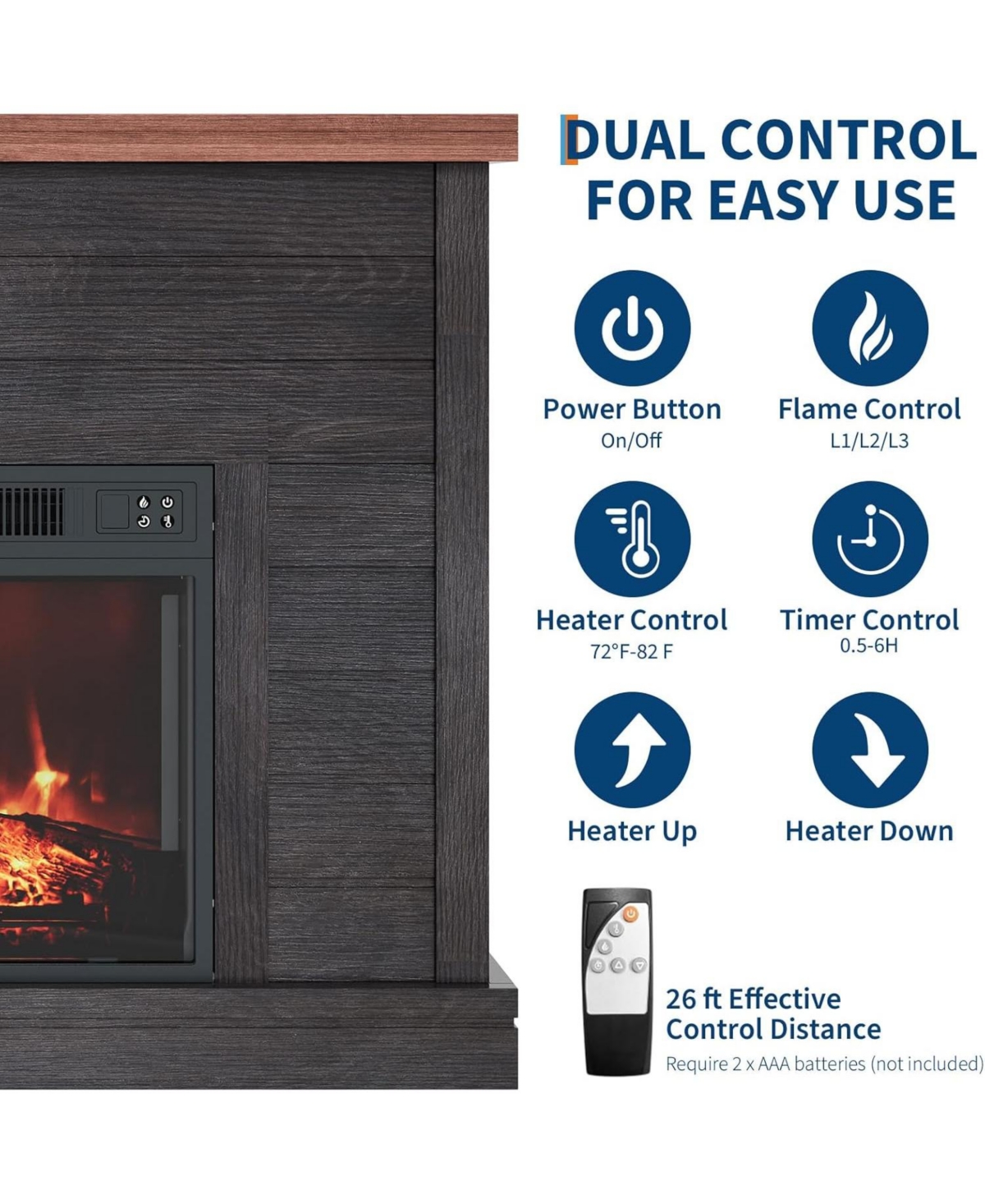 Gaomon 38" Fireplace Mantel with 19" Insert Heater, Adjustable Flame Brightness, Remote Control