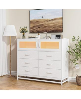 Dresser for Bedroom with 6 Drawers 2-Door Storage Cabinet Dressers & Chest of Drawers with Charging Station