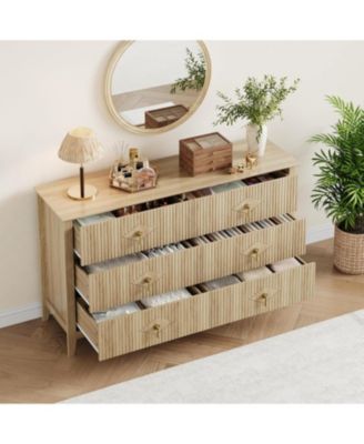 54" Wide Fluted 6-Drawer Modern Wood Dresser for Bedroom with Large Storage Organizer Cabinet