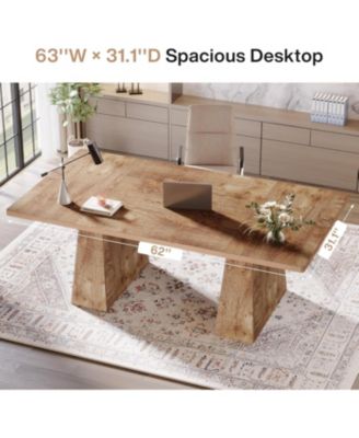 63-Inch Executive Desk, Large Office Computer Desk with Double Pedestal, Modern Simple Workstations