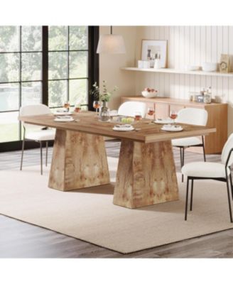 63-Inch Dining Table with Double Pedestal Base, Modern Kitchen Tabl, Espresso Brown