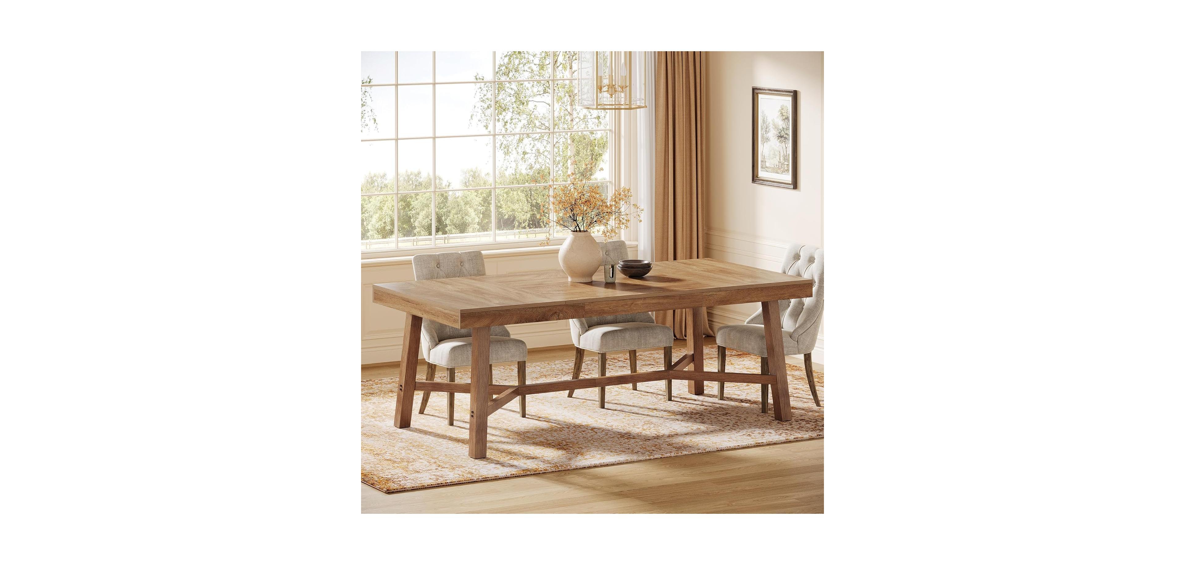 Tribesigns 70.9-Inch Farmhouse Dining Table for 6-8, Large Rectangle Kitchen Table, Natural