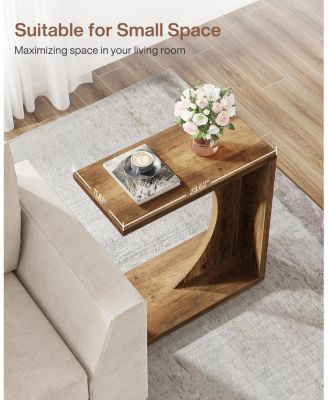 C-Shaped End Table for Couch, Sofa Side Table, Living Room, Bedroom (1, Rustic Brown)