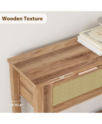 Console Table with 2 Drawers Rattan Entryway Table with Storage Boho Sofa Table for Living Room Hallway or Foyer Home Furniture