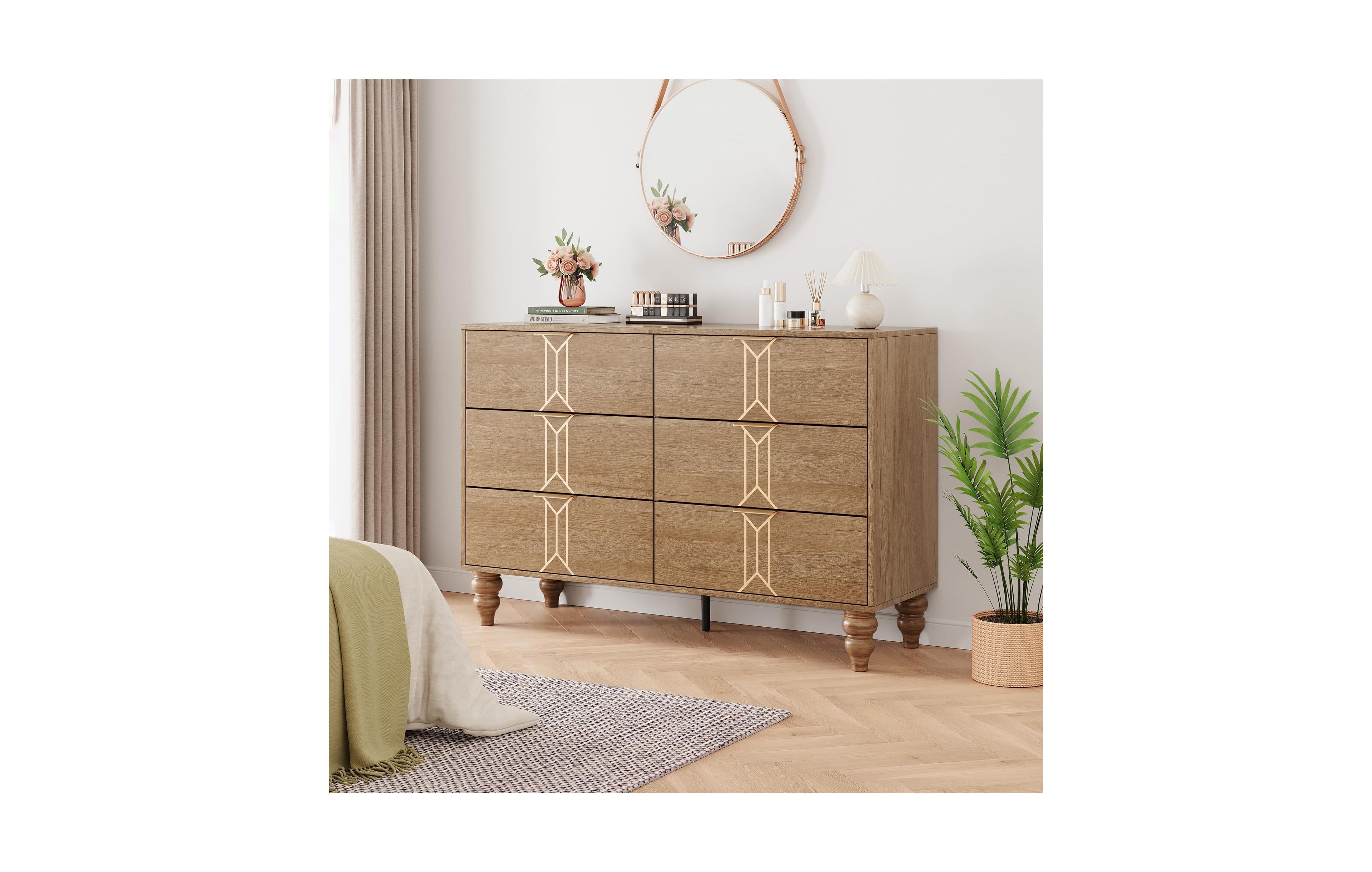gaomon 6 Drawer Dresser with Vintage Pattern Design, Modern Chest Dresser