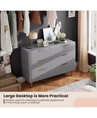 Fluted 6 Drawer Storage Dresser, Tall Modern Chest with Ample Deep Drawers and Wide Top