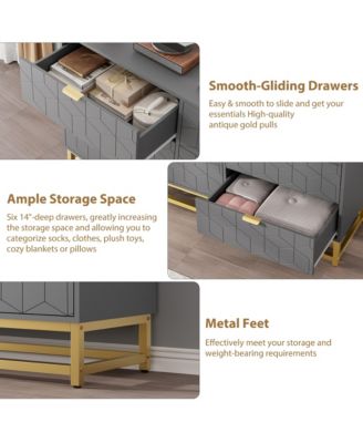 6 Drawer Dresser with Wide Storage, Dresser Chest Organizer with Metal Legs, Modern Dressers & chests of Drawers