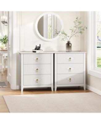 Fluted Dresser 27.5"W, 3-Drawer Wood Chest, Modern Bedroom Storage Cabinet