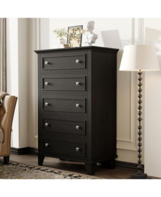 5-Drawer 48" Wood Chest with Deep Drawers, Modern Storage Organizer Tall Bedroom Dresser