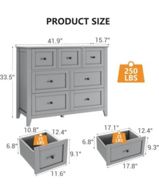 7-Drawer Modern Chest, Deep Storage Drawers with Nickel Round Handles, Stylish Wood Organizer for Bedroom Living Room Entryway