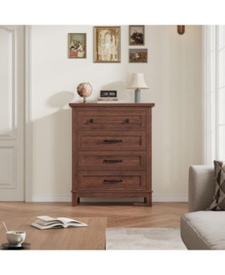 4-Drawer Bedroom Dresser, 34.8" Tall Vertical Chest with Large Storage, Freestanding Wooden Closet Organizer for Bedroom & Living Room