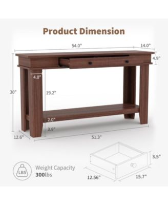 54" Long Console Table, Wooden Entryway Table with 2 Drawers & Open Storage Shelf, Sofa Table Behind Couch, Farmhouse Entry Foyer Table