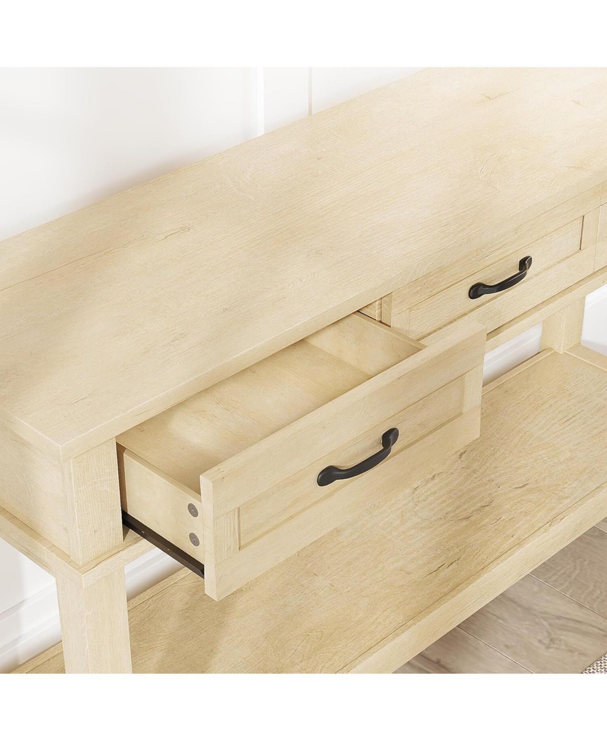 gaomon Console Table Entryway Table with 3 Storage Drawers, 3-Tier dust rial Metal Sofa Table Behind Couch Table, Hallway Table for Entryway