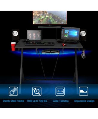 Gaming Desk Computer Desk PC Table Workstation with Headphone Hook & Cup Holder