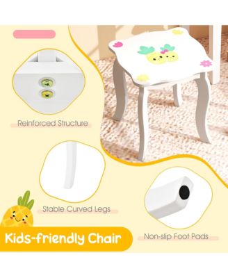 Kids Vanity Table Set Tri-Folding Mirror Pretend Play Dressing Large Drawer