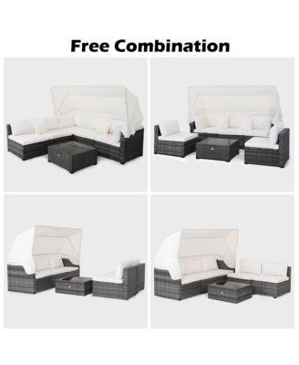 6-Piece Outdoor Patio Furniture Set Retractable Canopy Conversation Set