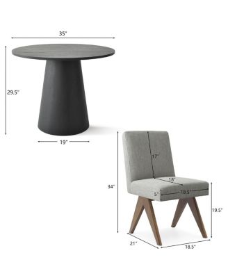3-Piece Round Dining Table Set for 2, Upholstered Chairs with Rubberwood Legs, Modern Kitchen Table Set for Small Spaces