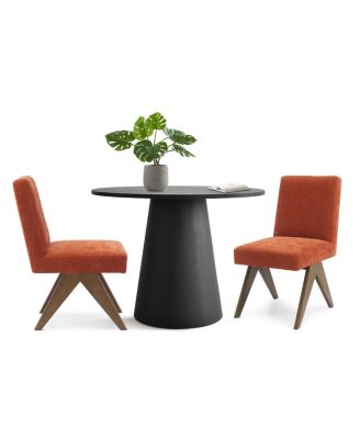 3-Piece Round Dining Table Set for 2, Upholstered Chairs with Rubberwood Legs, Modern Kitchen Table Set for Small Spaces
