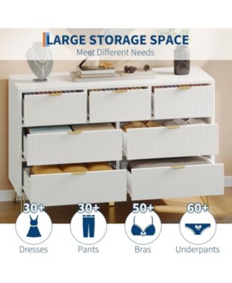 7 Drawer Dresser 47.2 in Wide Modern White Dresser Wooden Chest of Drawer Table Storage Organizer