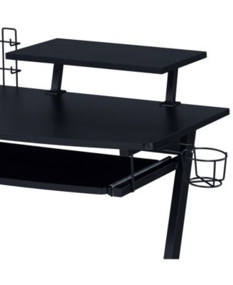 Black Gaming Desk with Keyboard Tray and Wheels 28Inch Mobile Workstation with Storage Compartment for Ergonomic Gaming and Work Setups