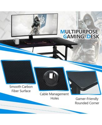 Pneumatic Height Adjustable Gaming Desk T Shaped Game Station w/Power Strip Tray