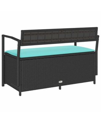 Patio Storage Bench with Cushion Black Poly Rattan