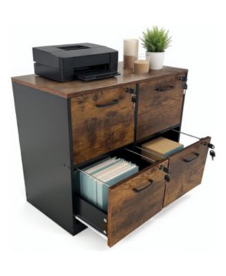 4 Drawer File Cabinet with Lock, Wooden Locked File Cabinets Printer Stand for Home Office, Lockable Filing Cabinet
