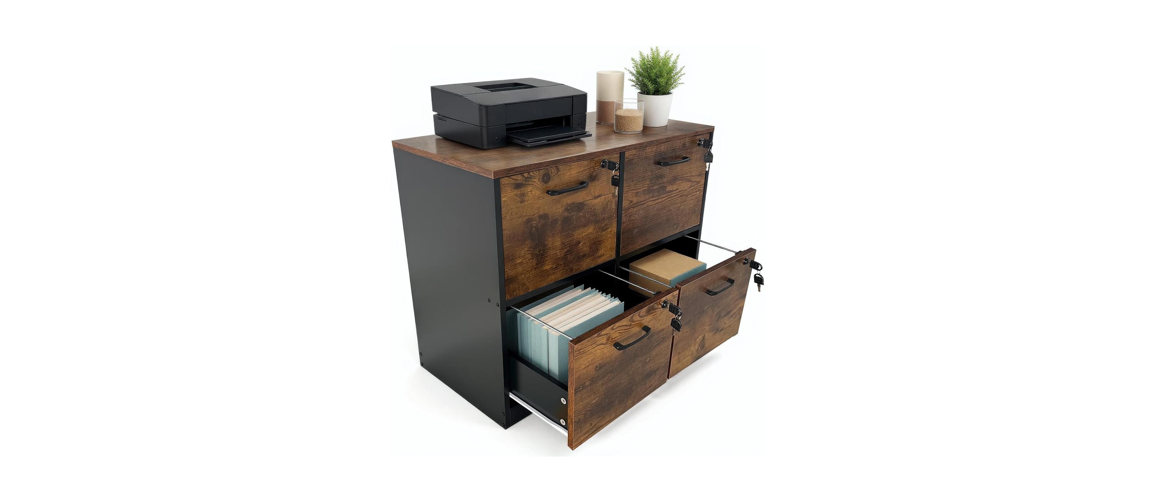 Gaomon 4 Drawer File Cabinet with Lock, Wooden Locked File Cabinets Printer Stand for Home Office, Lockable Filing Cabinet