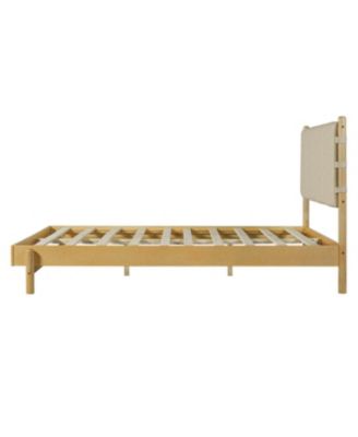  Modern Queen Bed Frame Set with 2 Nightstands, Beige Wood Platform Bed