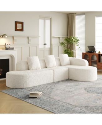 L-shaped curved modular sofa, modern lychee-textured polyester fabric, curved backrest