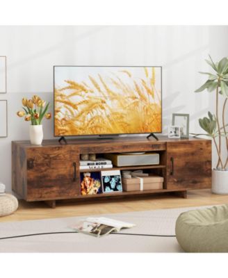 TV Stand for 70" TVs Modern Entertain Center with Power Outlet & 2 Cable Holes