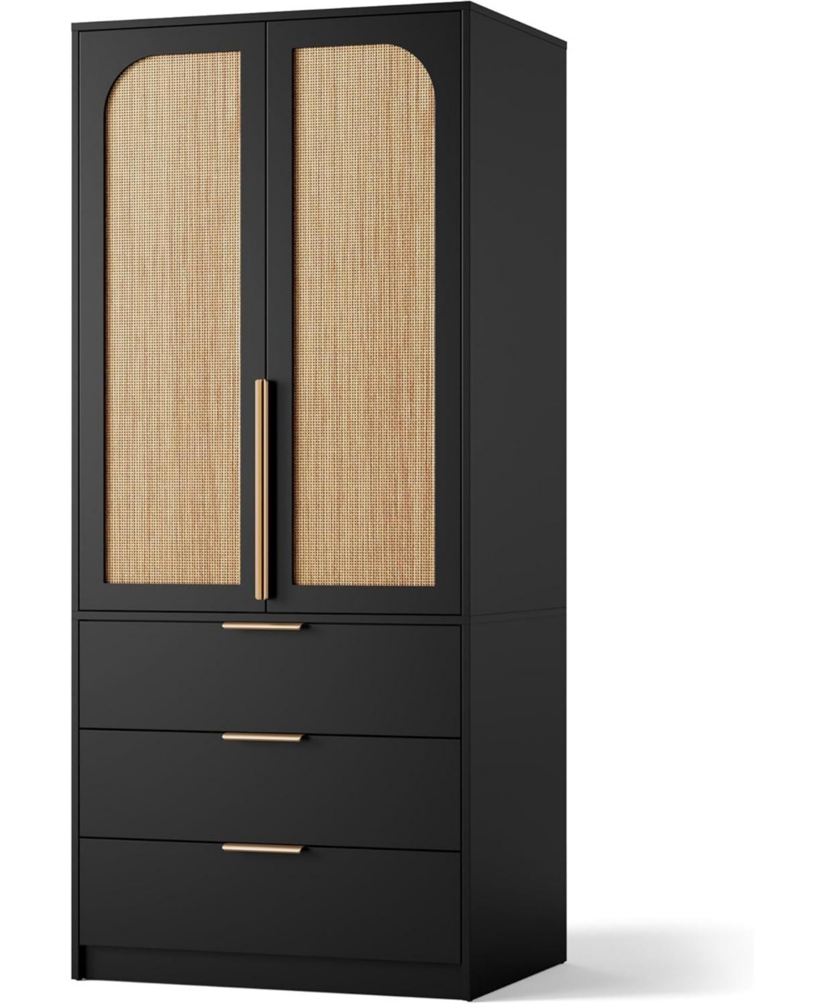 Gaomon Armoire Wardrobe Closet with 3 Drawers and 2 Doors, Modern Tall Wooden Cabinet for Hanging Clothes, Bedroom Storage Organizer