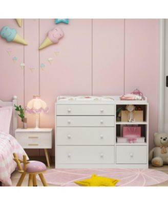 5-Drawers Changing Table, Dresser Vanity Table Chest of Drawers Storage Cabinet with Shelf